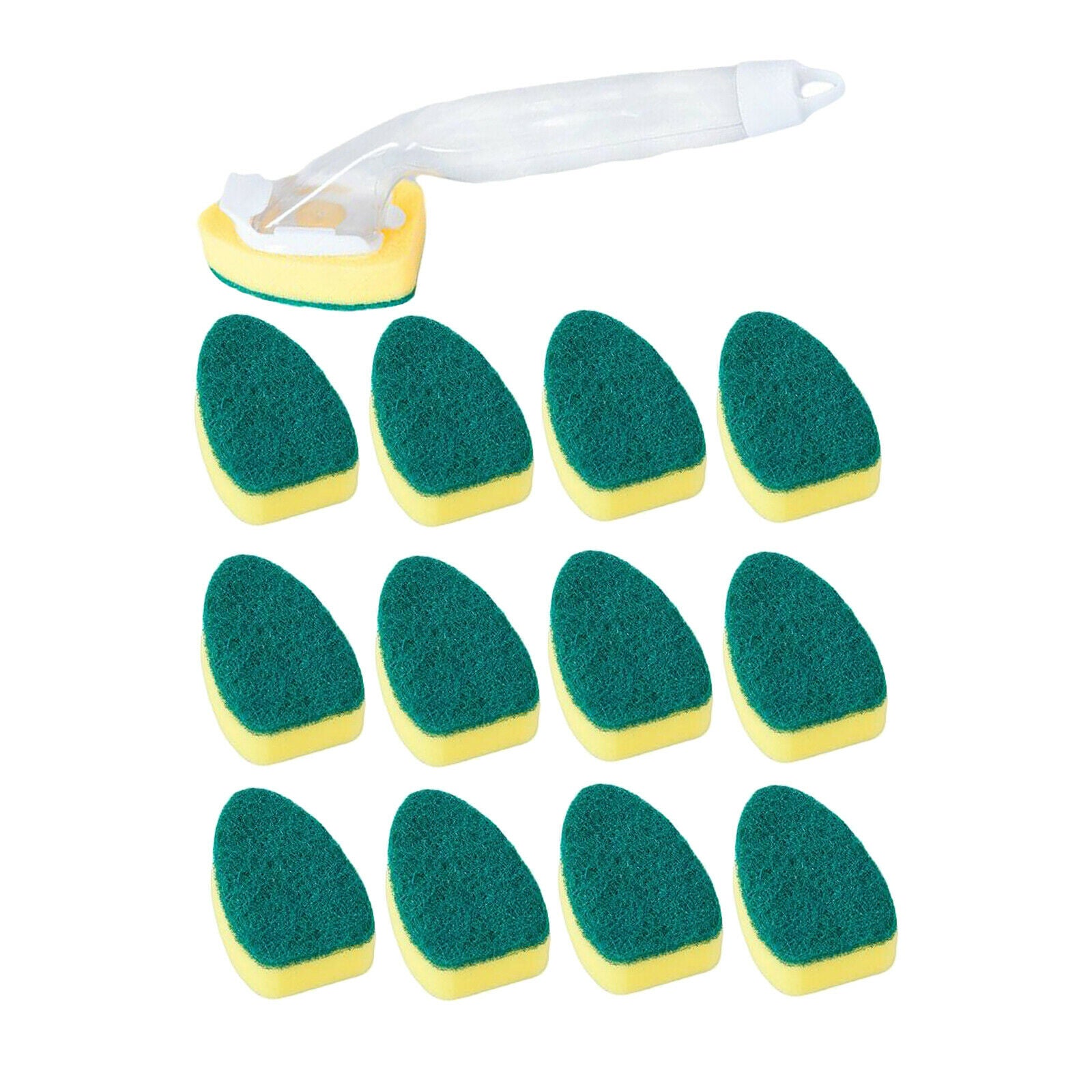Kitchen Dish Wand Scrubber Brush w/ 12pcs Spare Sponges for Pan Pot Cleaning