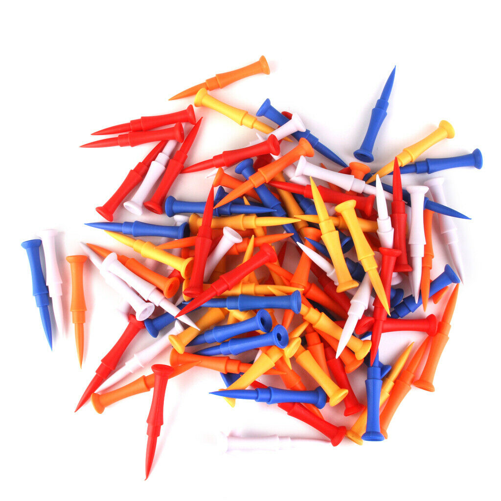 100pcs Mixed Colors Plastic Golf Tees 75mm Golfer Training Accessories