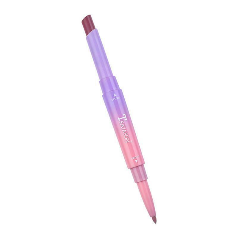 Double Head Lip Liner Waterproof Matte Longlasting Lipliner Pen Peach Pink
