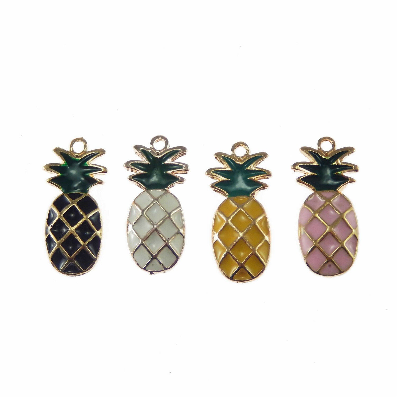8 pcs Assorted Pineapple Charm Enamel Fruit Pendant Bracelet DIY Jewelry 25x11mm