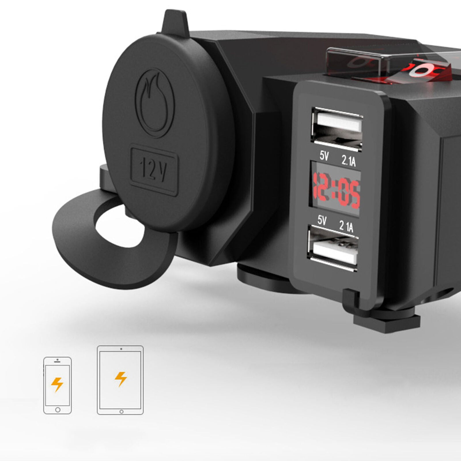 12V Motorcycle Cigarette Lighter Dual USB Power Socket Charger Switch Waterproof
