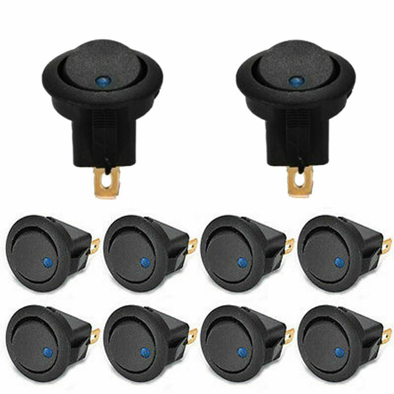 10xCar Round Rocker Dot Boat Switch 16A/12V  Blue LED Light Toggle ON/OFF Switch