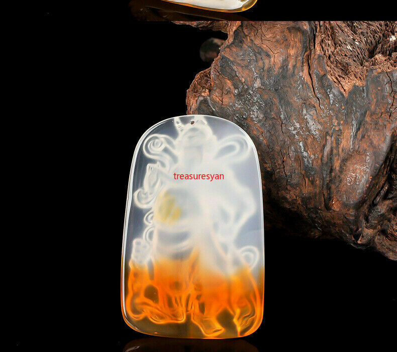 100% natural agate chalcedony hand-carved beauty Wu Cai Shen Guan Gong pendant