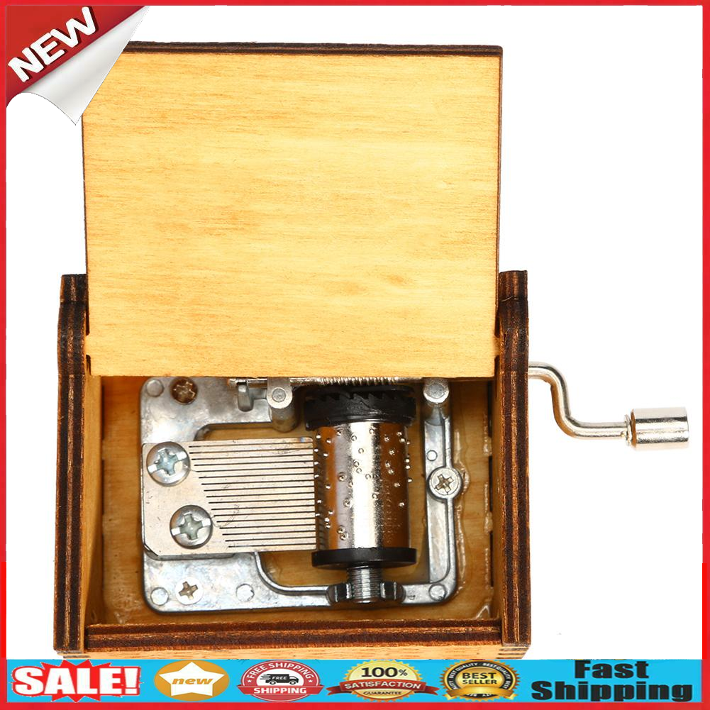 Retro Wooden Hand Cranked Music Box Christmas Gift Party Household Decor @