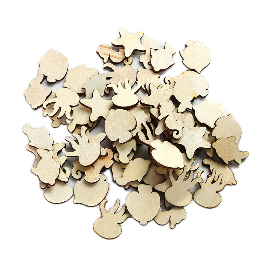 50X Cut Wood Shapes Wooden Slices MDF Cutouts Embellishment, Wood Craft Pieces