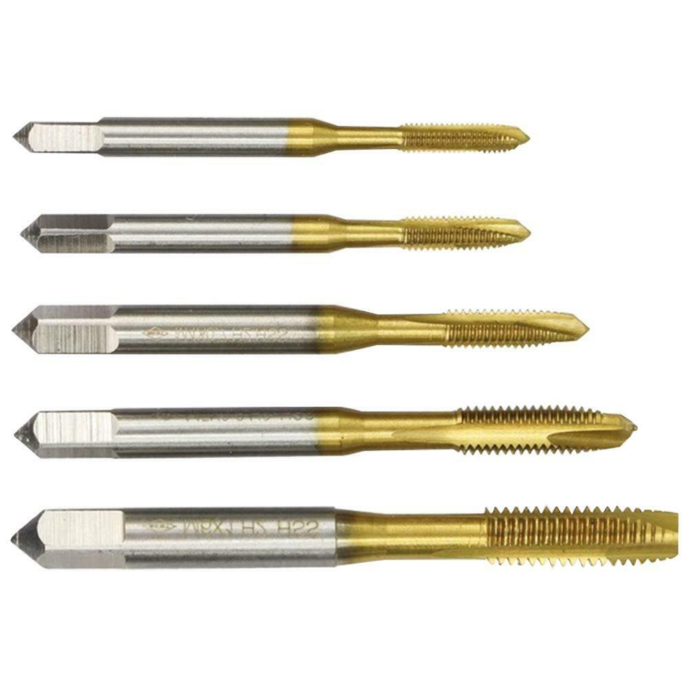 5pcs M3-M8 Spiral Groove Taps Titanium Coating Hand Tap Drill Thread Plug @