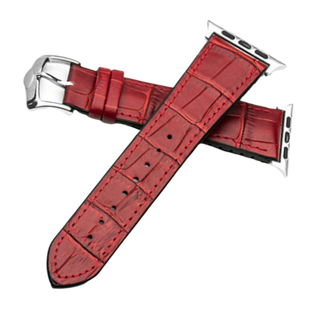 Leather Rubber Wrist Watch Strap Band Replacement Wristband 42mm Red