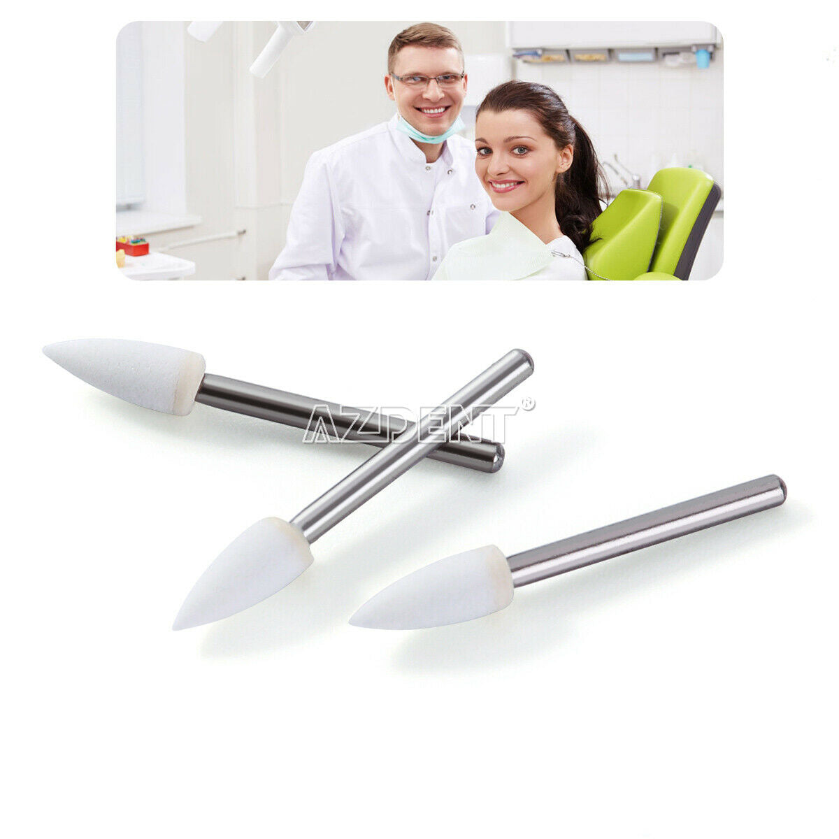 5X Dental Polishing Burs Mounted White Stone FG Abrasion Bur Flame FL-2 CW1064