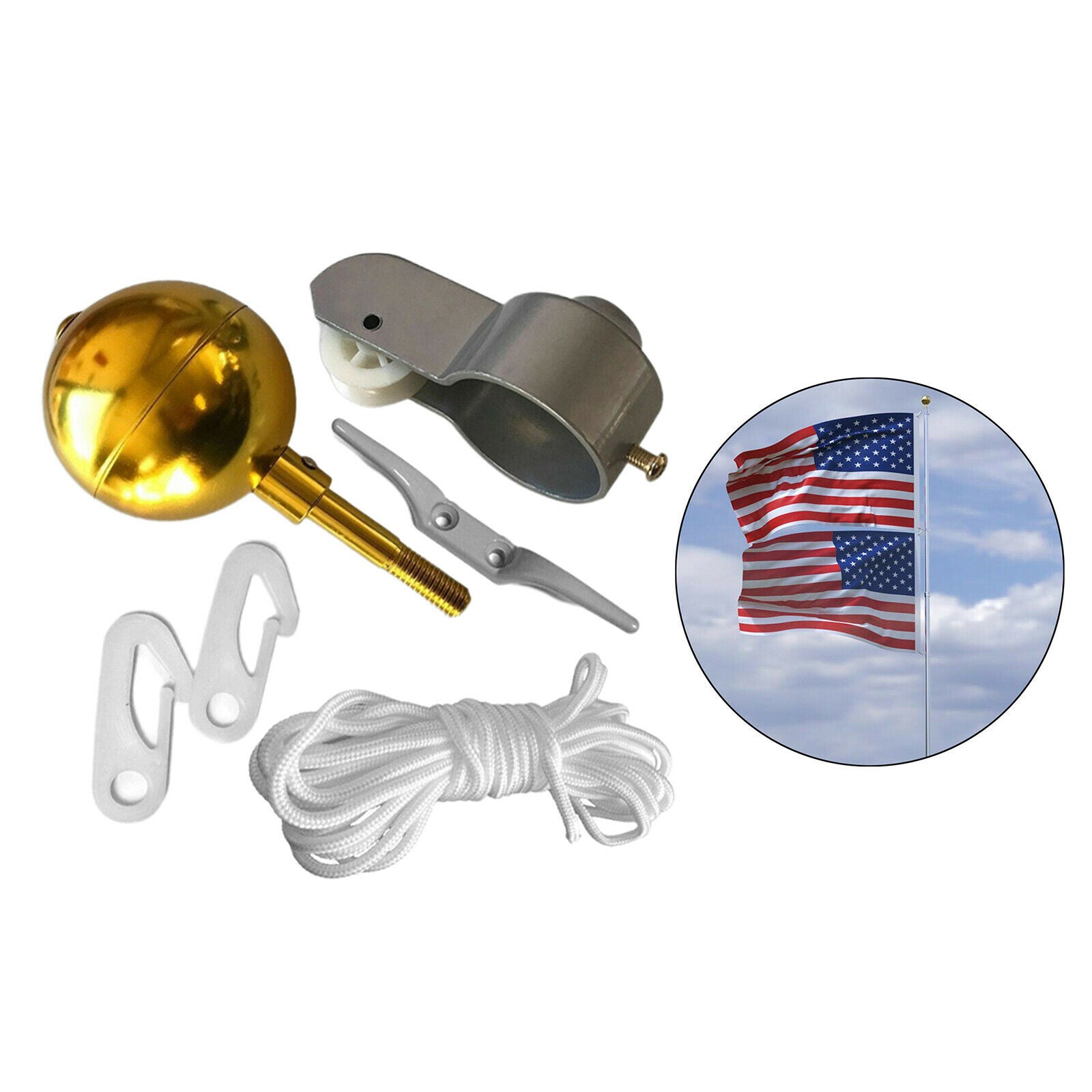 Outdoor Garden Flagpole Hardware Kit for 2"OD Tube 3" Topper Ball Ornament
