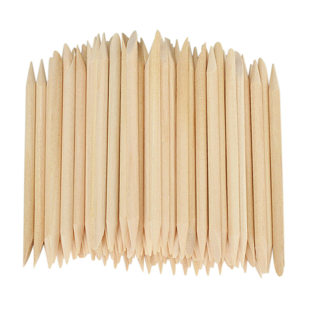 100 Packs Double Headed Orange Wood Sticks Cuticle Pusher Remover Waxing