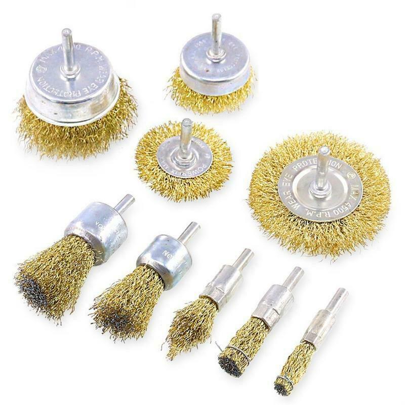 9pcs Wire Brush for Drill Carbon Steel Crimped Wire Wheel for Cleaning Rust