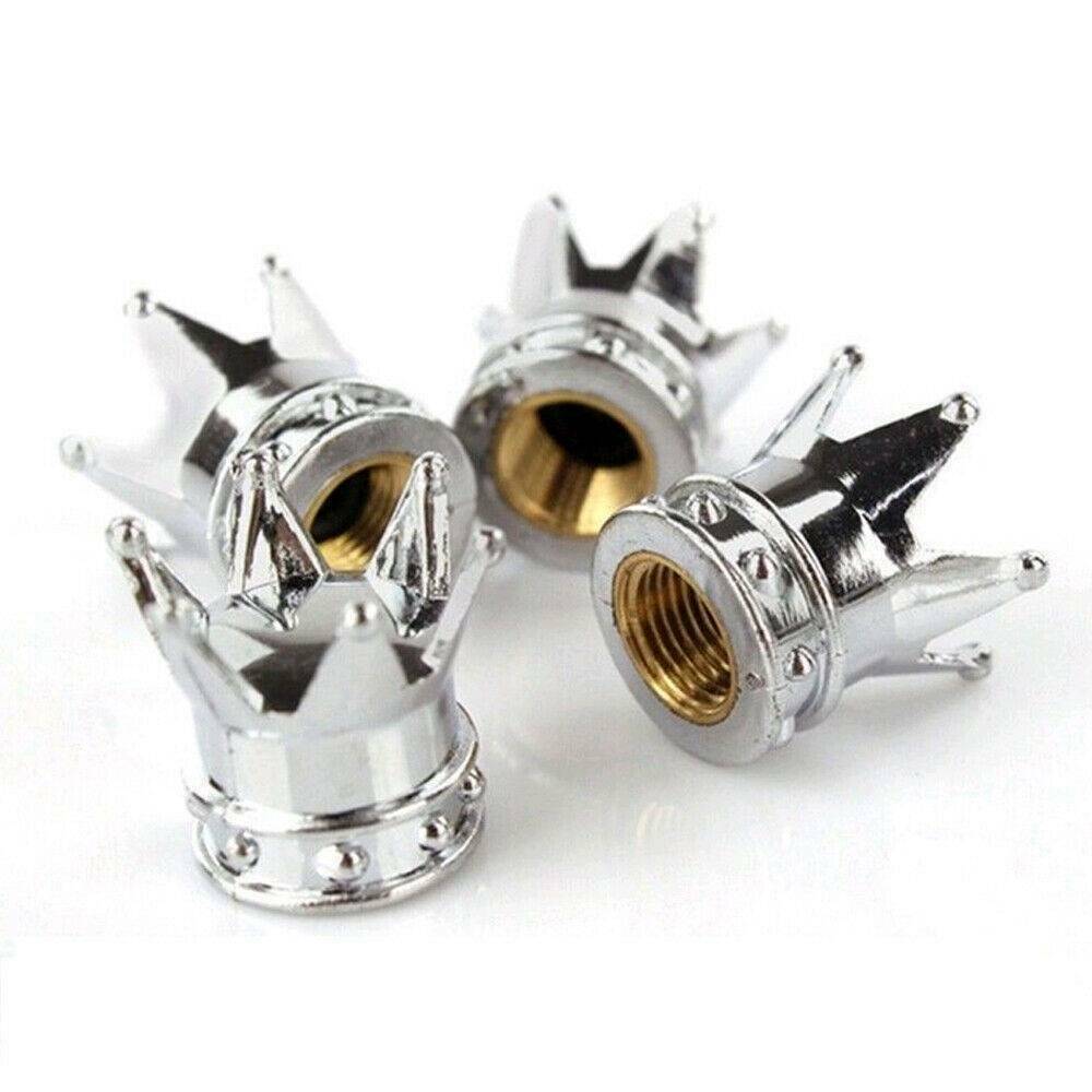 4x Chrome Royal "Crown" Tire Air Valve Stem Caps for Car, Truck SUV ,Motorcycle