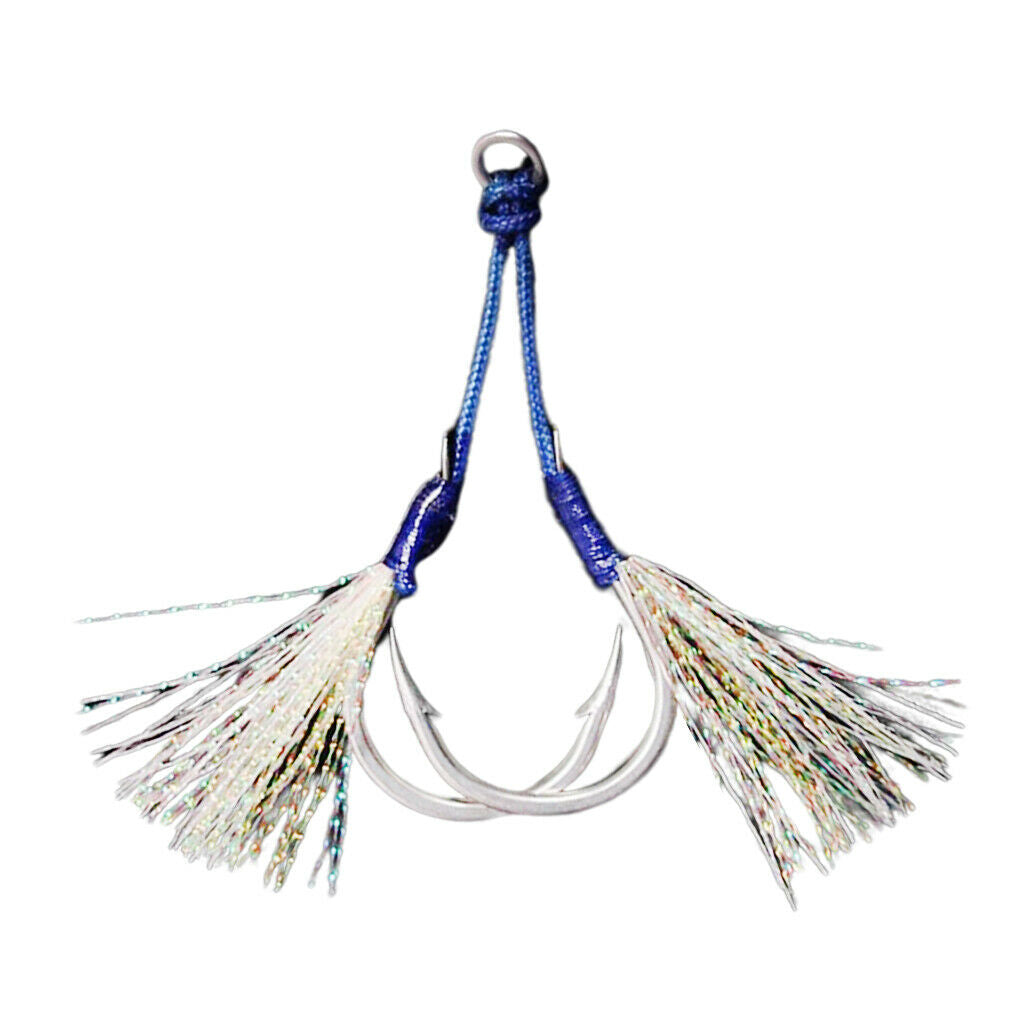 2x Strong Assist Hooks Jigs with Double Hooks Glow Skin Solid  Anti-bite