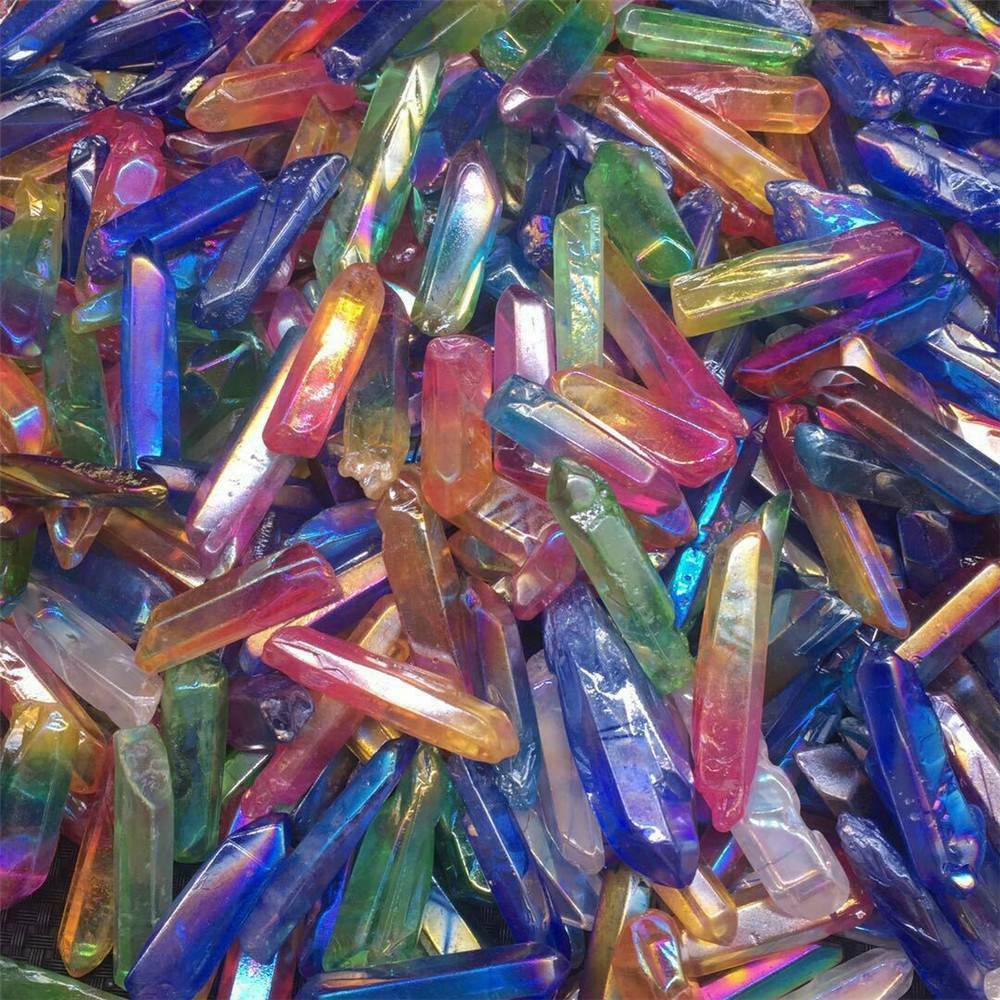 US_Large Lot Of Titanium Rainbow Aura Lemurian Quartz Crystal Point Healing 100g