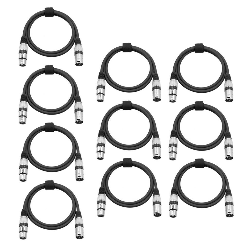 10 Pieces PVC Black XLR Male To XLR Female Microphone Cable 24AWG 2m/6.56ft.