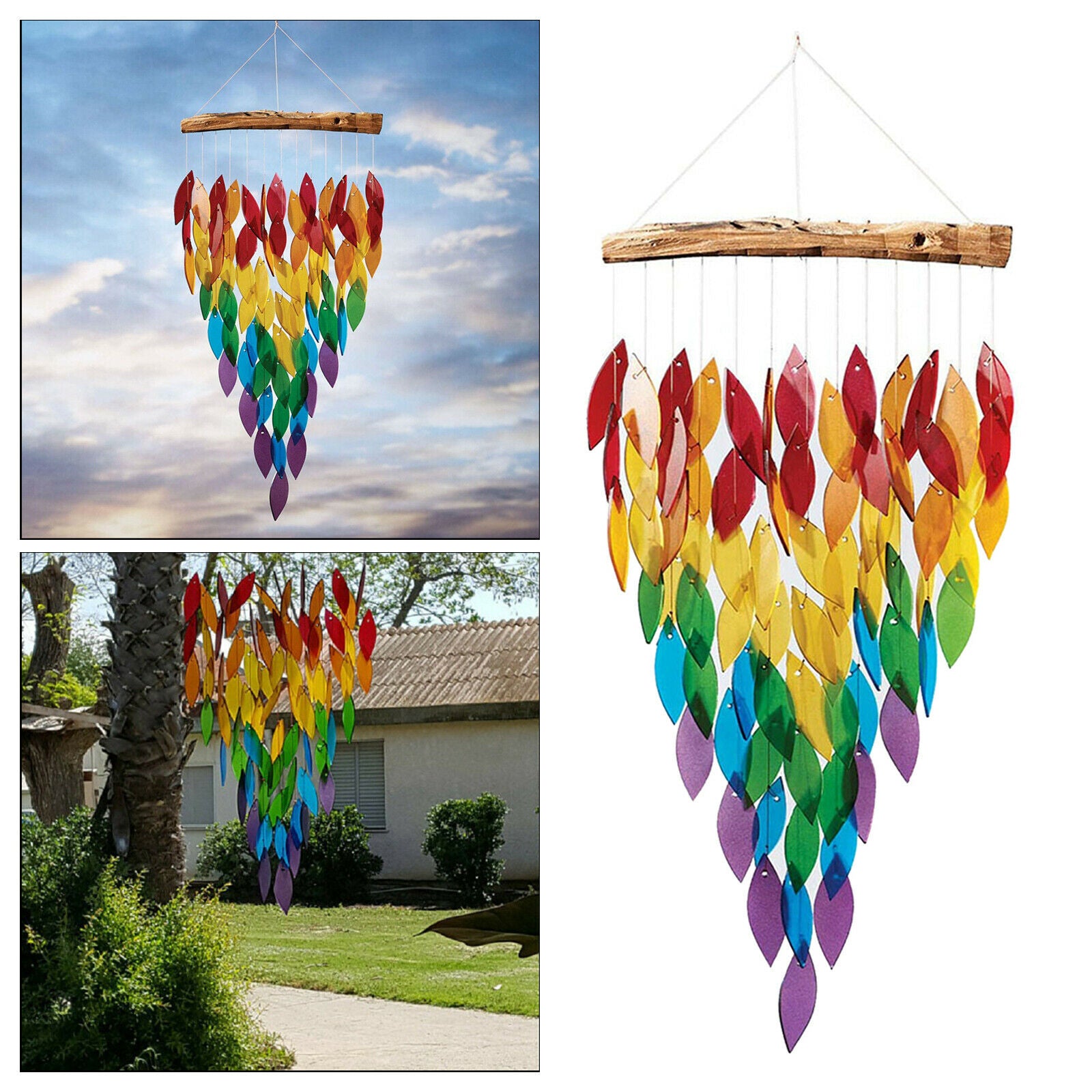 Rainbow Wind Chimes for Garden Porch Backyard Patio Outdoor Hanging Decors