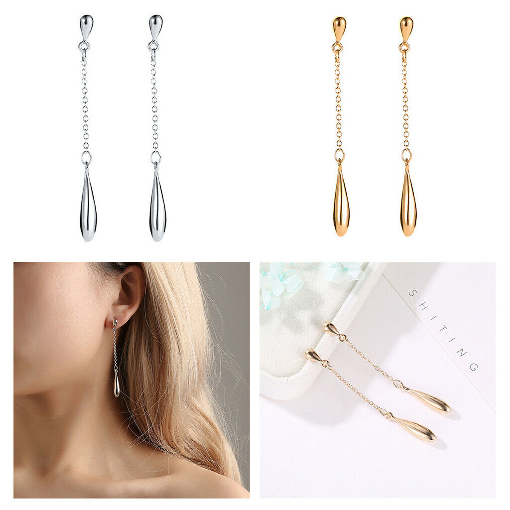 1Pair Long Chain Linear Tassel Drop Earrings Stud Dangle Earrings Golden