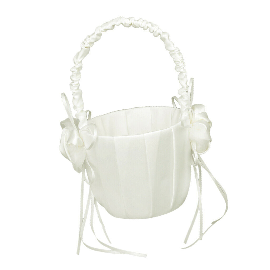 Satin Lovely Ivory Bud Wedding Flower Girl Basket