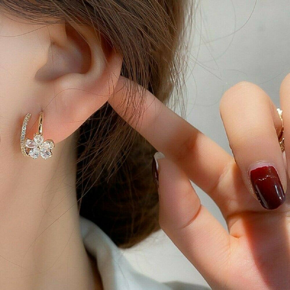 Fashion Flower Zircon Earrings Ear Studs Wedding Party Jewellery Gift For Women
