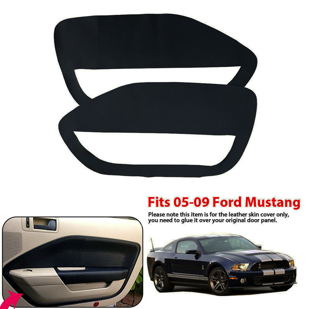 2PCS Leather Inner Door hand Panel Insert Cards Cover For Ford Mustang 2005-2009