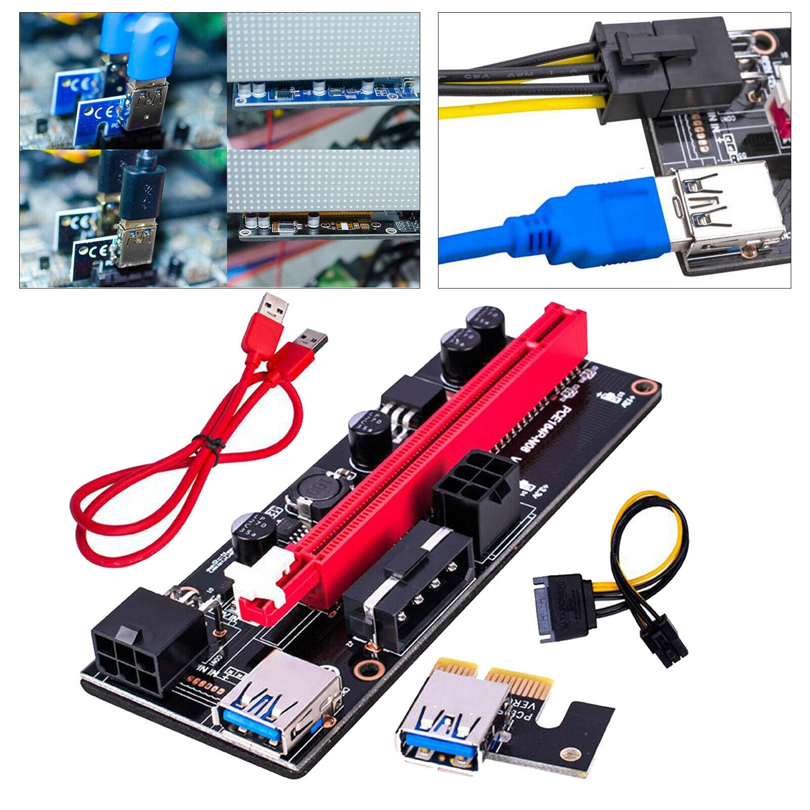 2x PCI-E VER 009S 1x to 16x Graphic Extension USB Adapter Card 60cm Cable