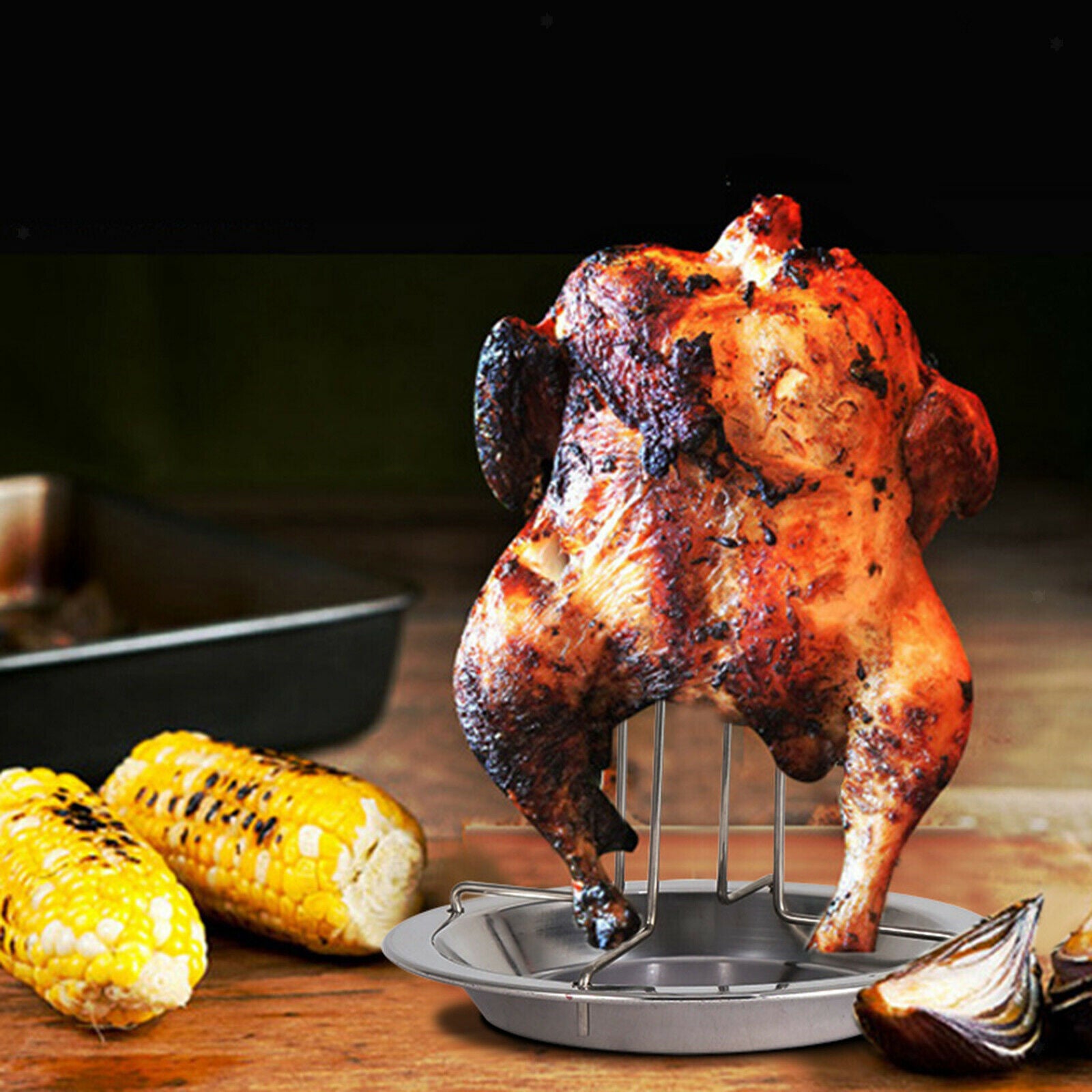 Vertical Rooster Chicken Roaster Rack Stands Rack Barbecue Grill Space Saver