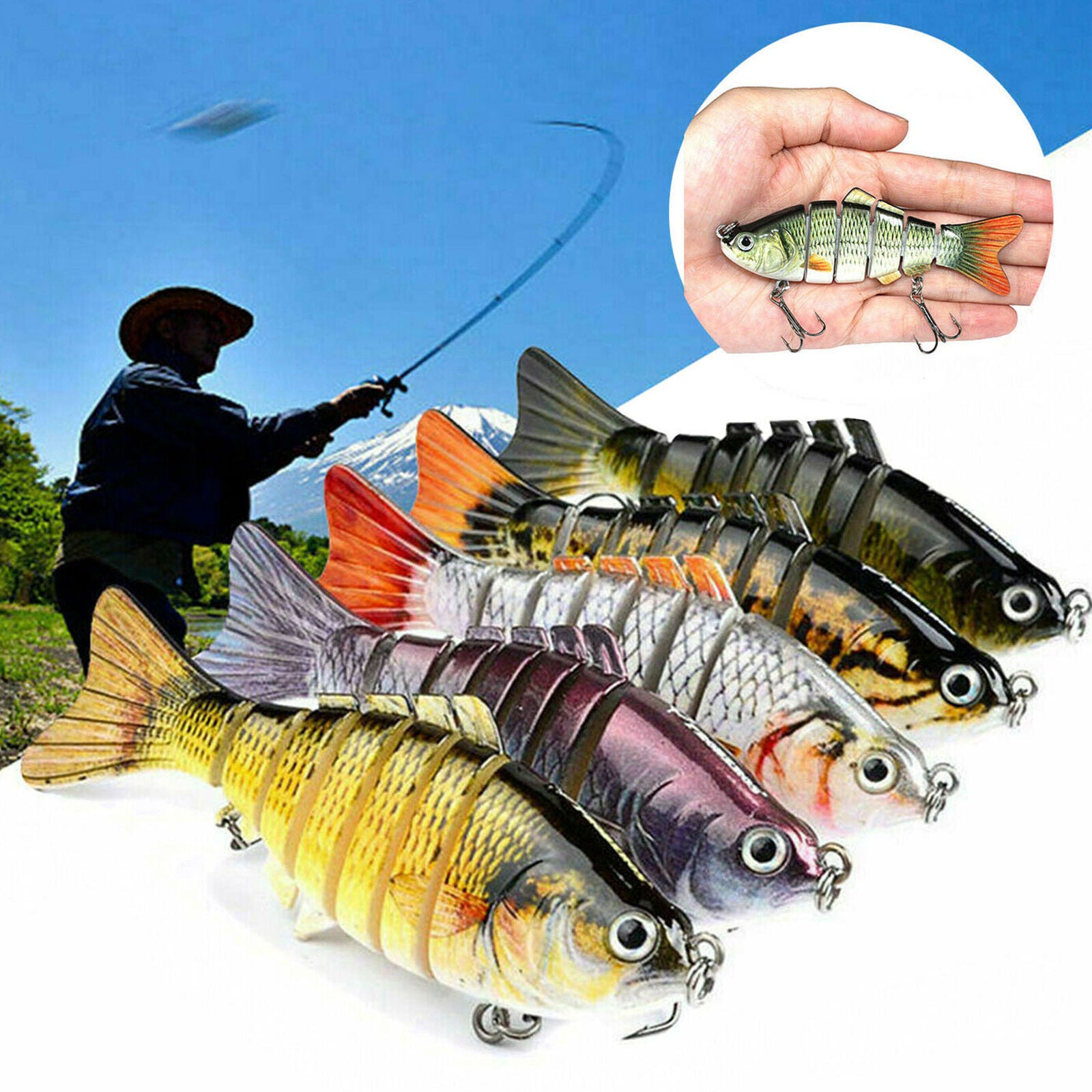 7 Segment Multi Jointed Fishing Lure Minnow Crank Baits Bass Life-like Swimbait