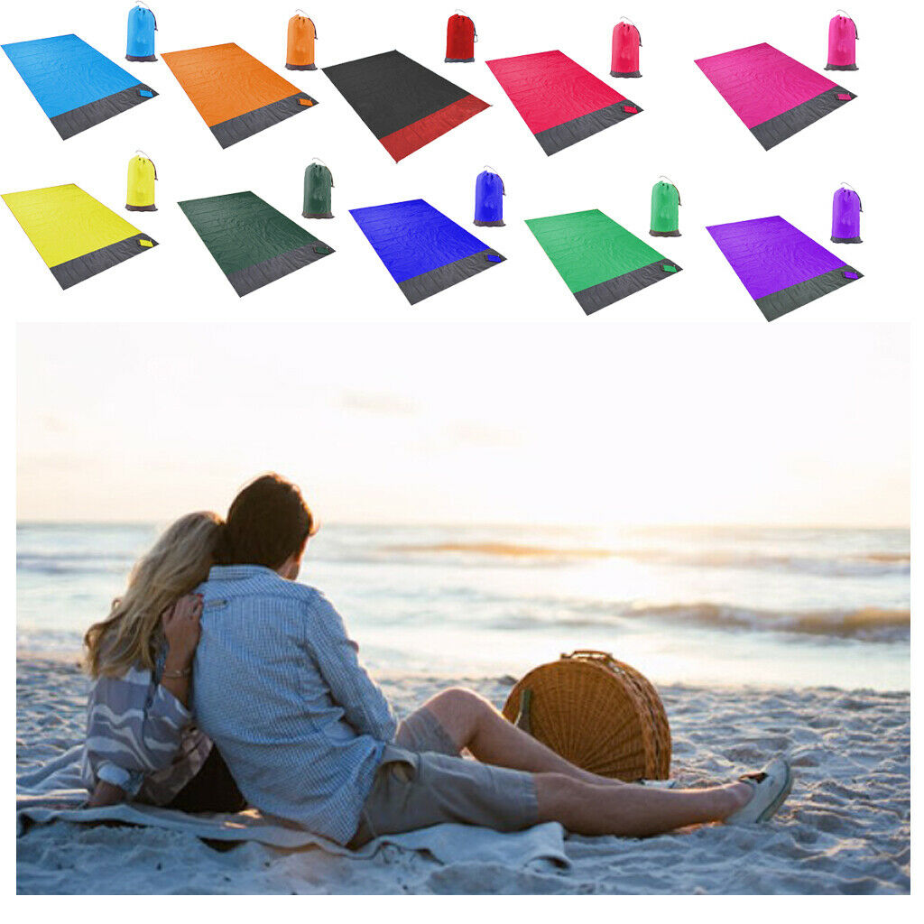 Beach Blanket Waterproof Pocket Picnic Sheet Mat Quick Drying Rug Red