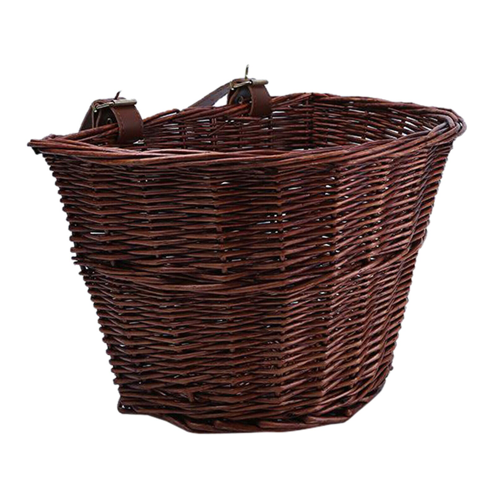 Bike Front D-Shaped Handlebar Basket Wicker Woven Tool Storage Handle Coffee
