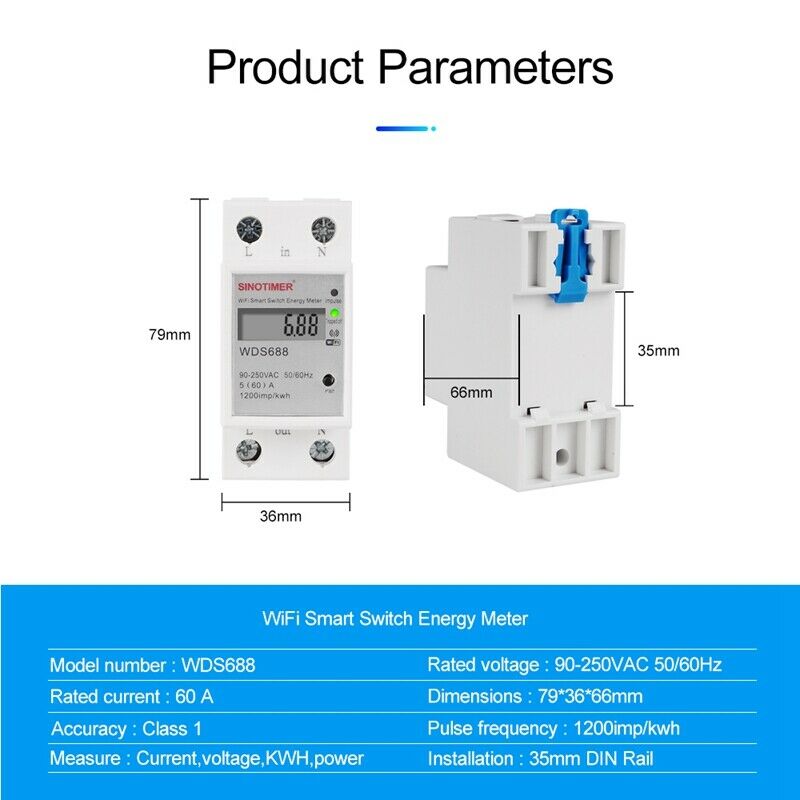 Digital Electric Consumption KWh Din Rail Smart Energy Meter WiFi Power Meter U5