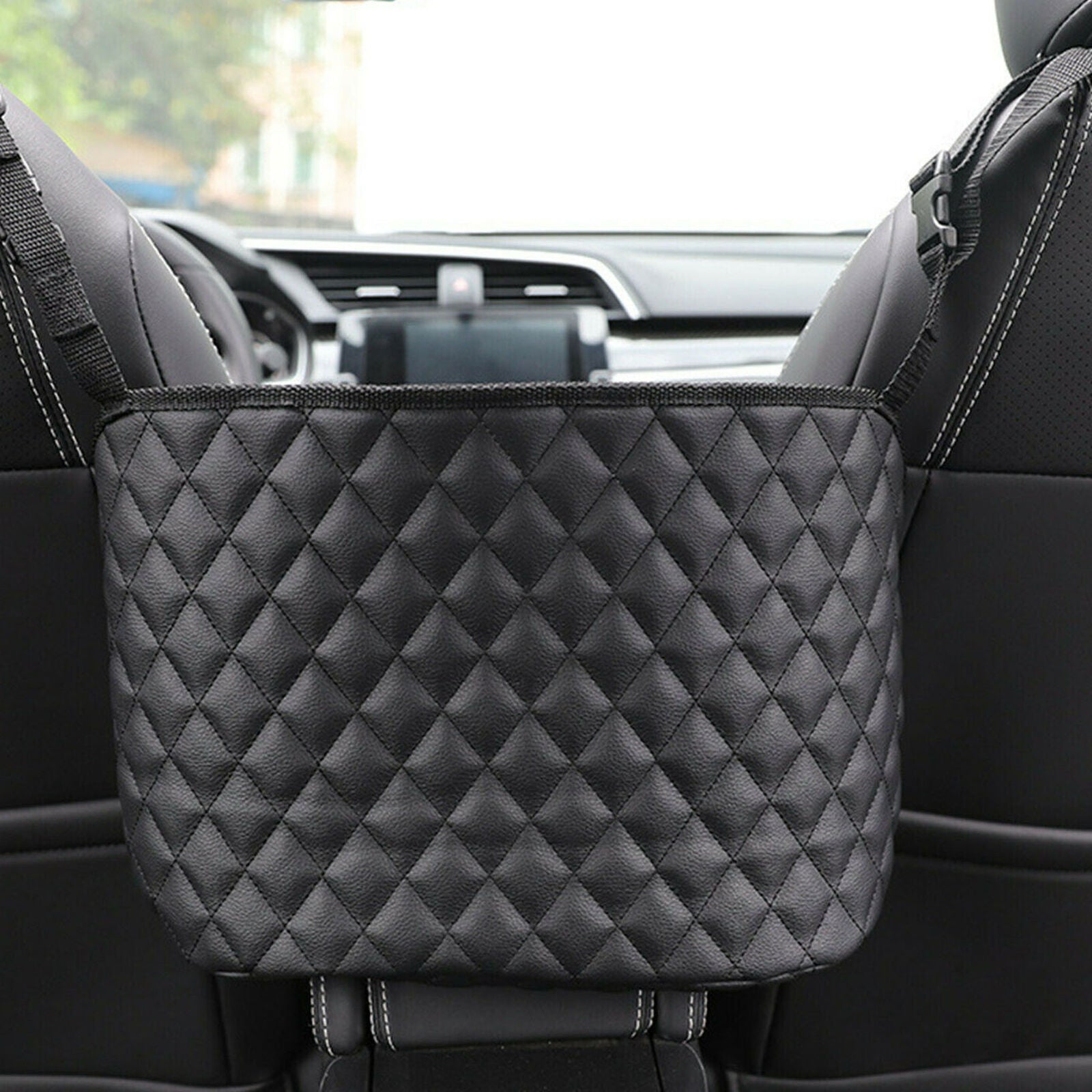 Advanced Car Net Pocket Handbag Holder PU Leather Between Car Seat Storage Black