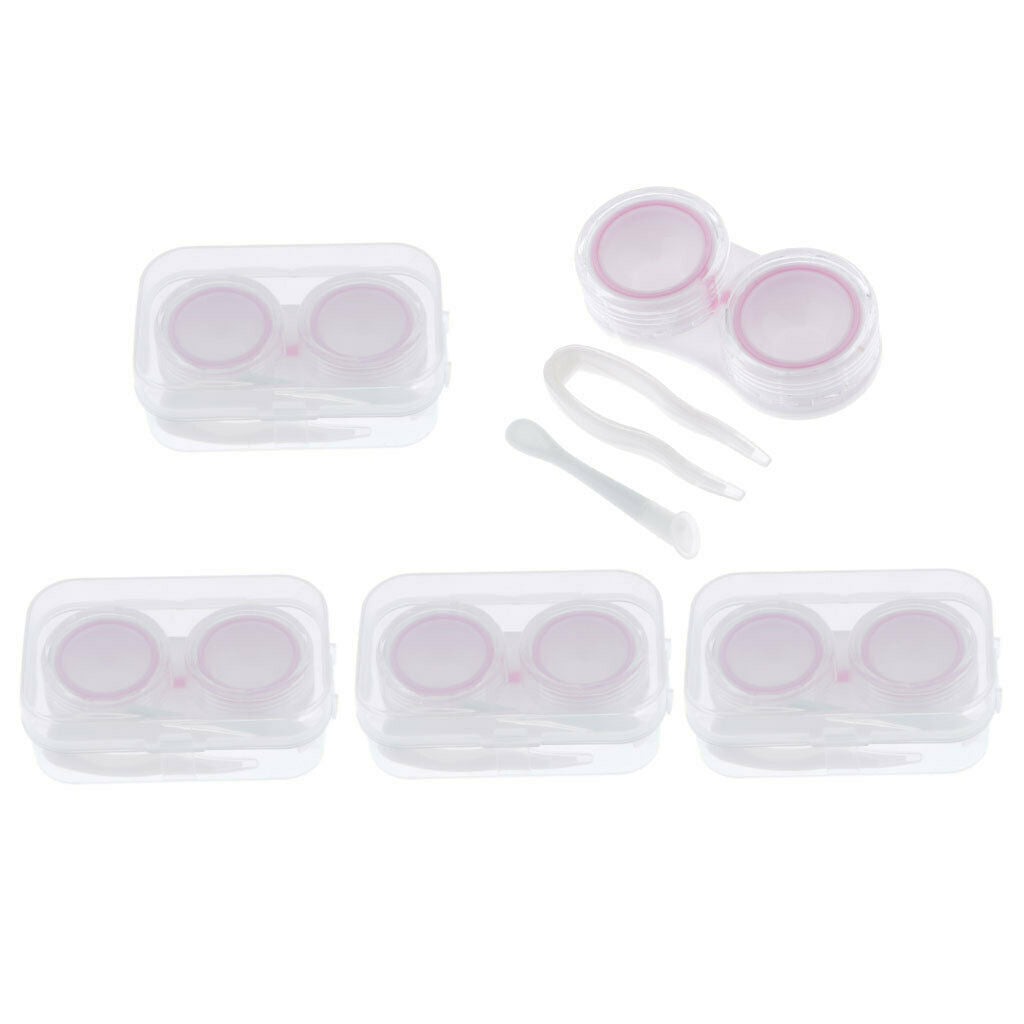 5Pcs Portable Contact Lens Soaking Case Container Holder Storage Box Pink