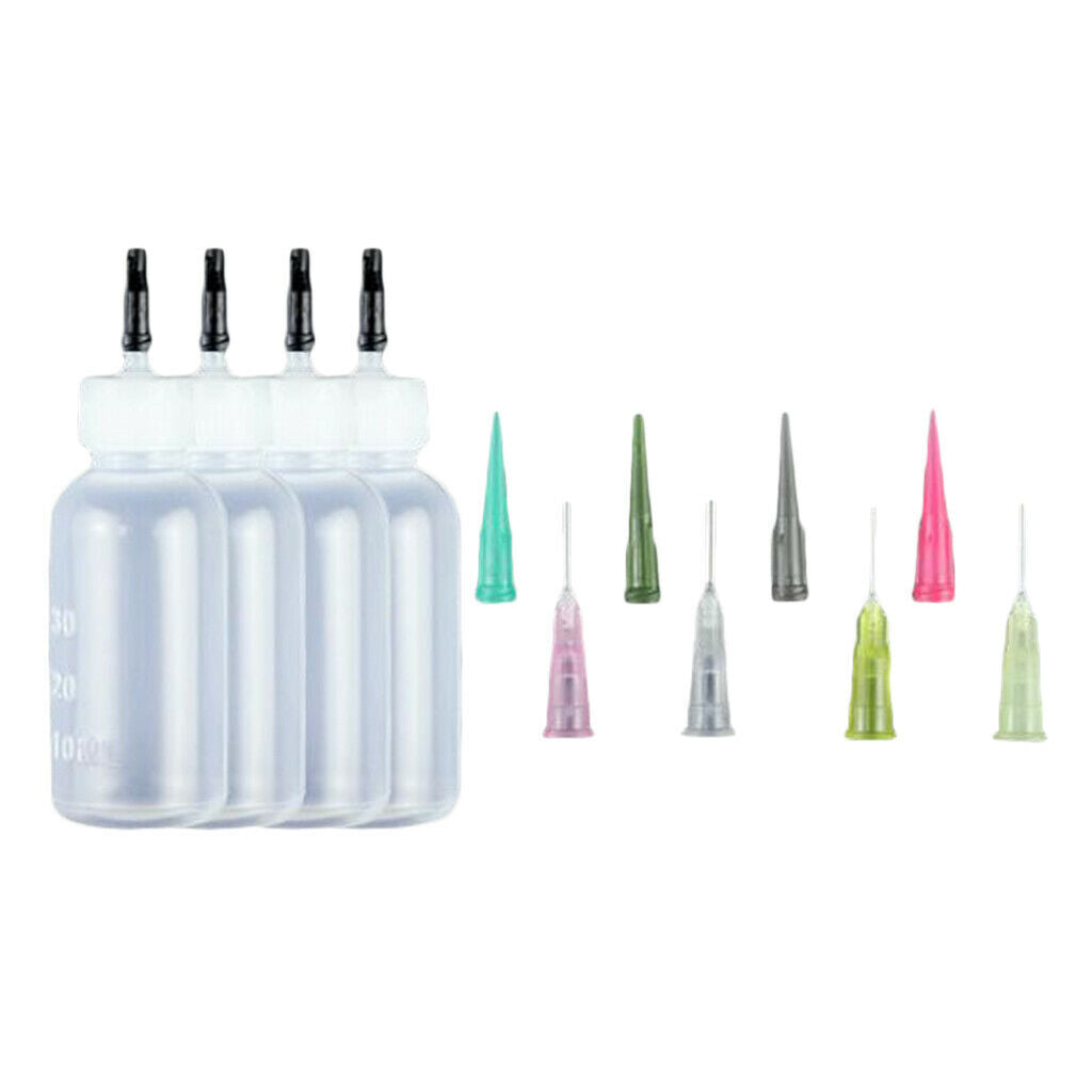 Plastic Tattoo Ink Glue Squeeze Syringe Bottles + Paint Dropper Needle Tips