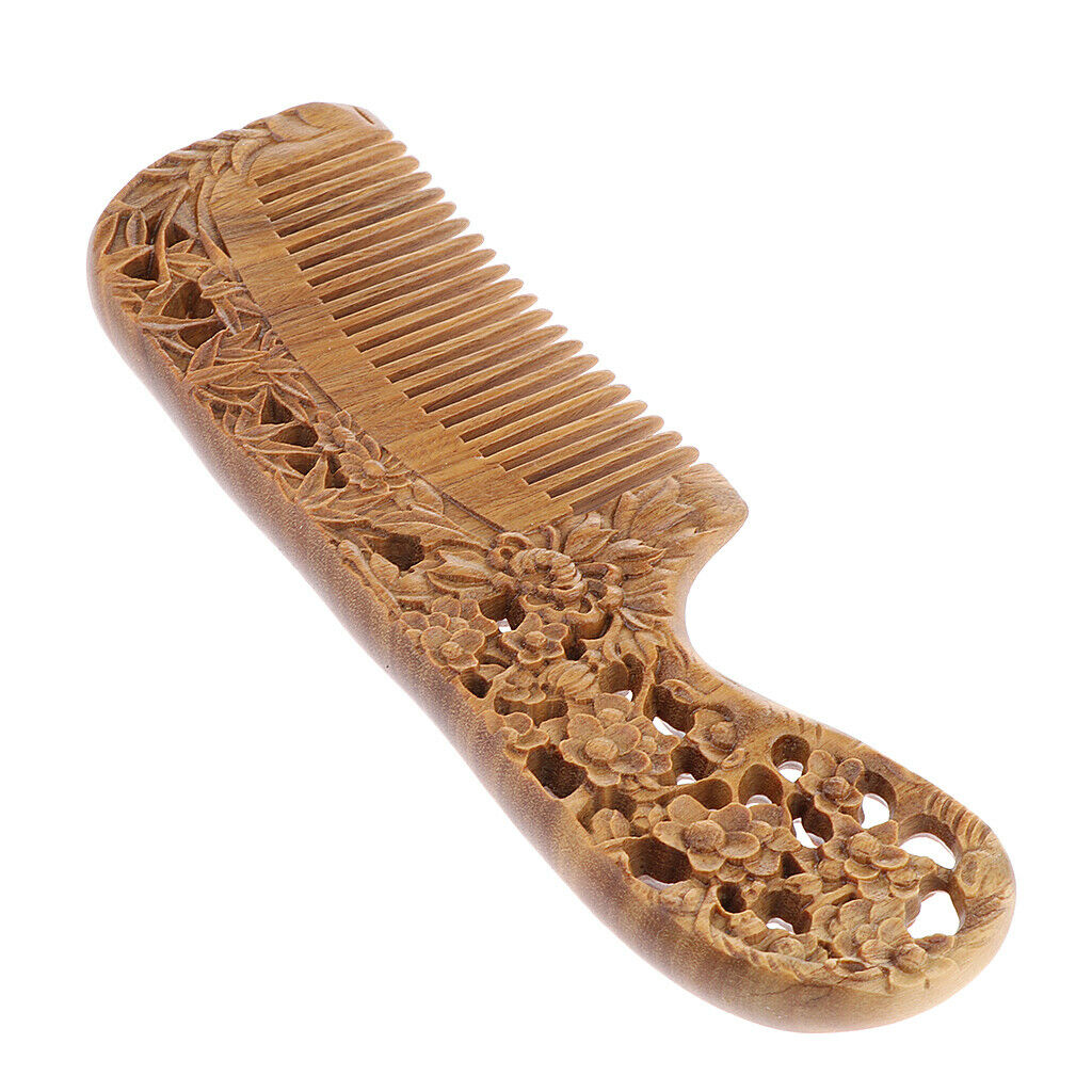 Flower Carved Regular Teeth No-static Comb Sandalwood Hair Wood Comb Massage