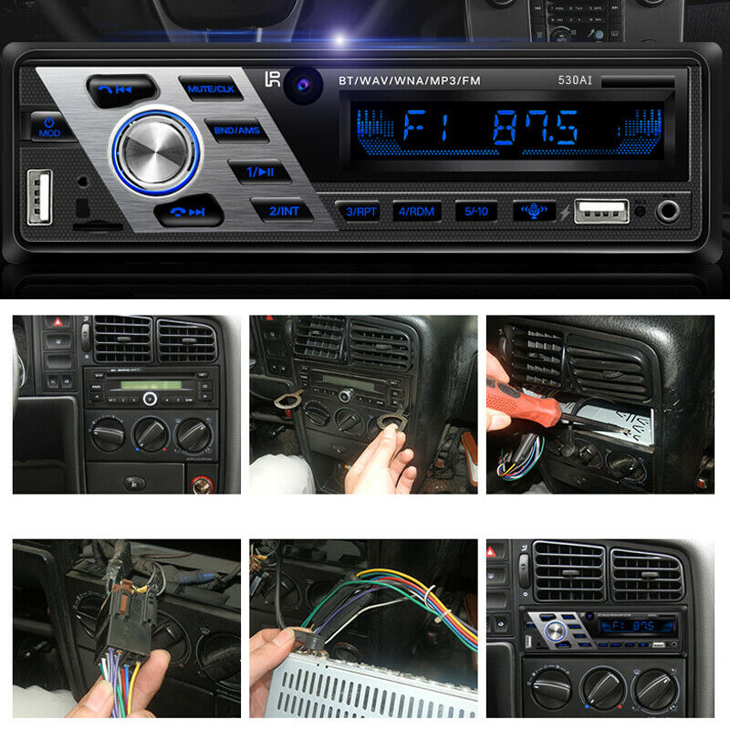 Dual USB Car Stereo MP3 Player Bluetooth Music AUX Radio Audio Voice Control 12V