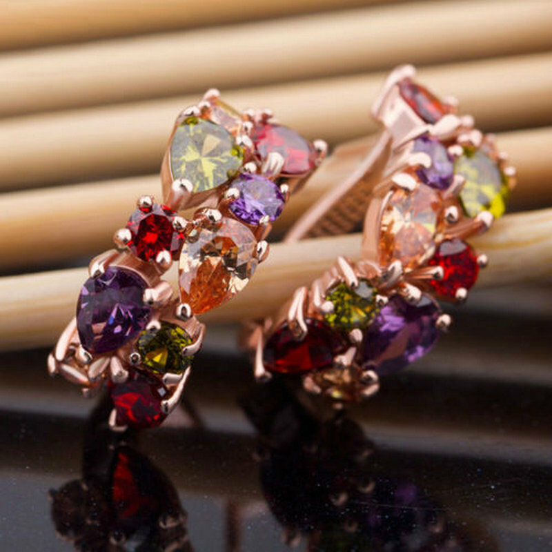 Newest Hot Colorful Crystal Women Elegant Rhinestone Plated Ear Stud Earrings