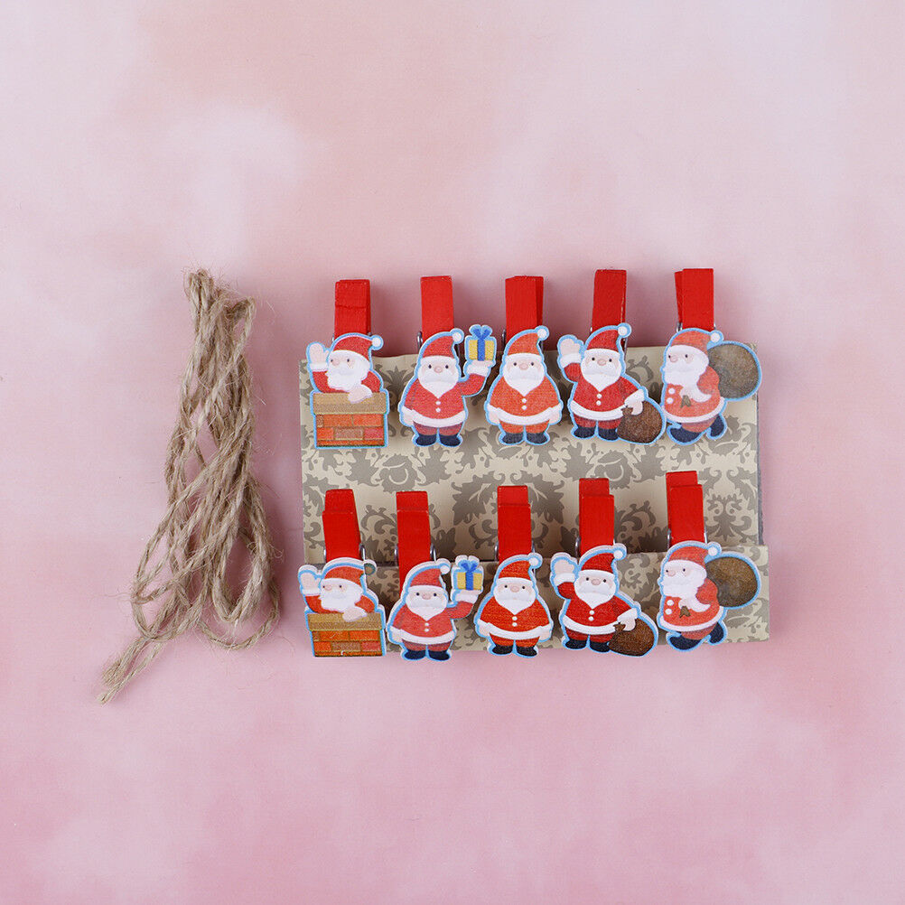 10 Pcs/lot Mini Wooden Paper Clips Photo Pegs Santa Claus Wood Paper Clip^lk XC