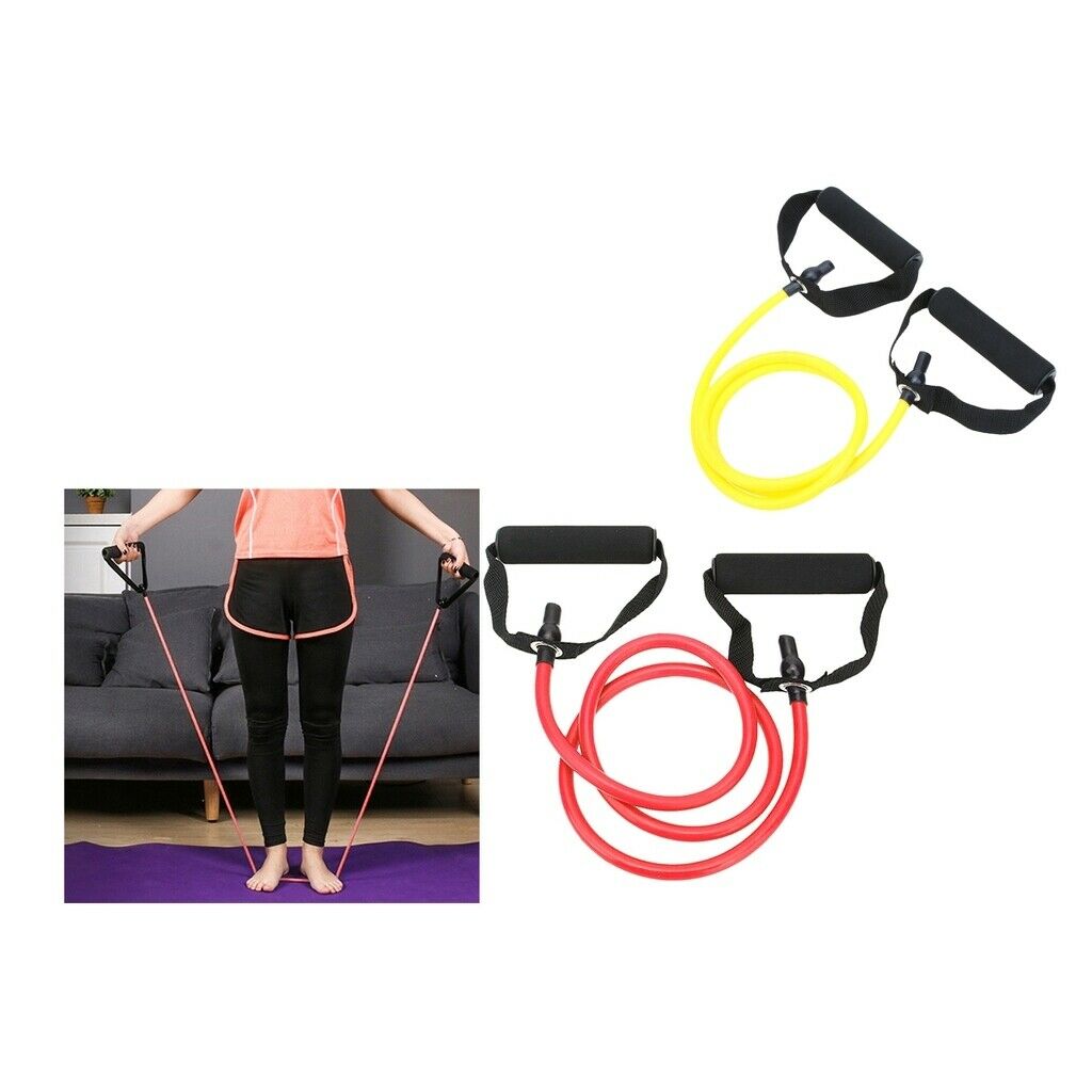 2x 15lbs Yoga Pull Rope Resistance Bands Expander for Home Gym Red&Yellow