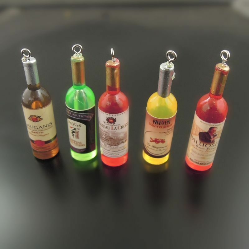 20pcs Multi-color Mixed Acrylic Wine Bottles Sh aped Charms For Necklace Pendant