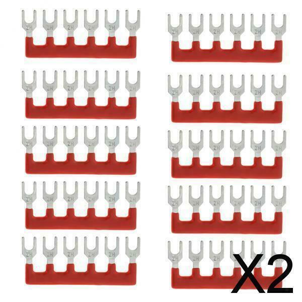 2X 10x 6 Positions Fork Pre Insulated Terminal Block Barrier Jumper Strip Red
