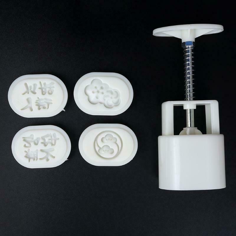4PCS Stamp Plastic Pastry Moon Cake Stamp Mooncake Mould Cookies Pastry DIY Mold