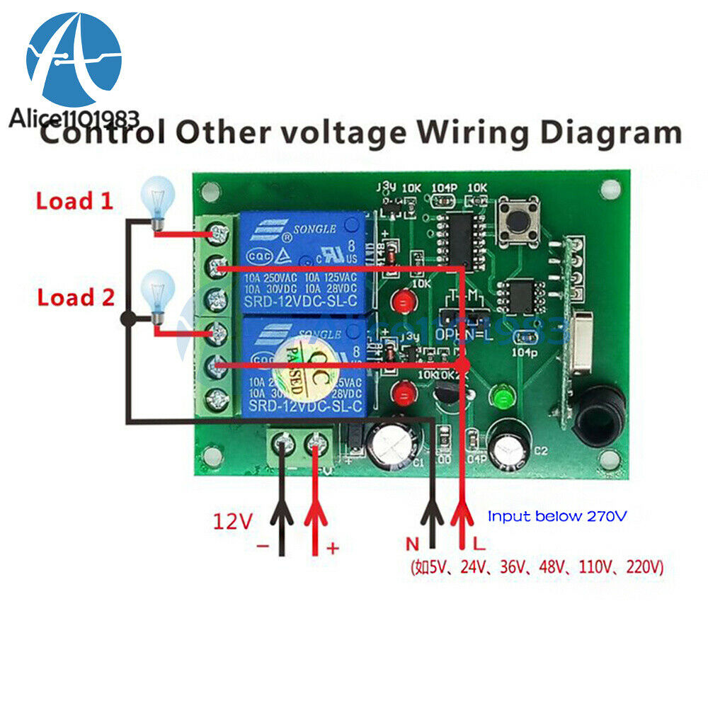 315MHz DC 12V 2 CH Wireless RF Remote Control Switch Light Receiver Transceiver