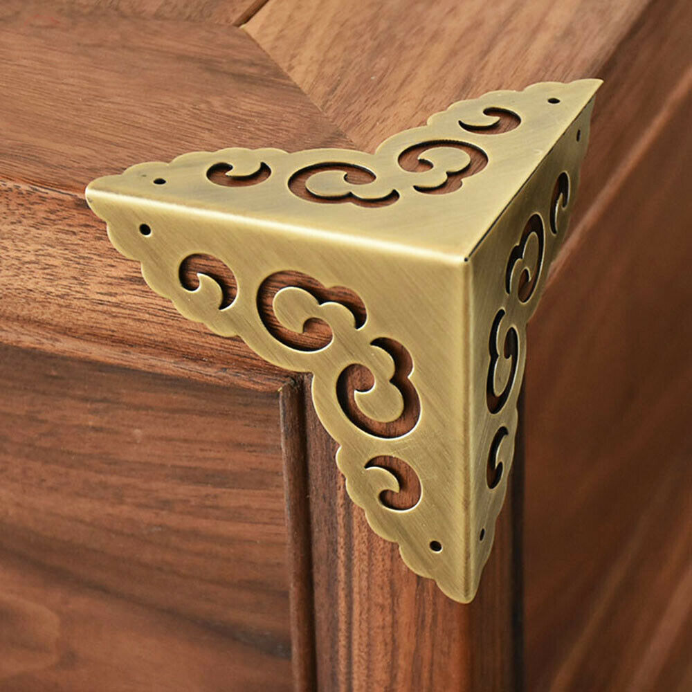 2x Copper Furniture Decorative Corner Desk Chest Jewelry Box Protector Retro