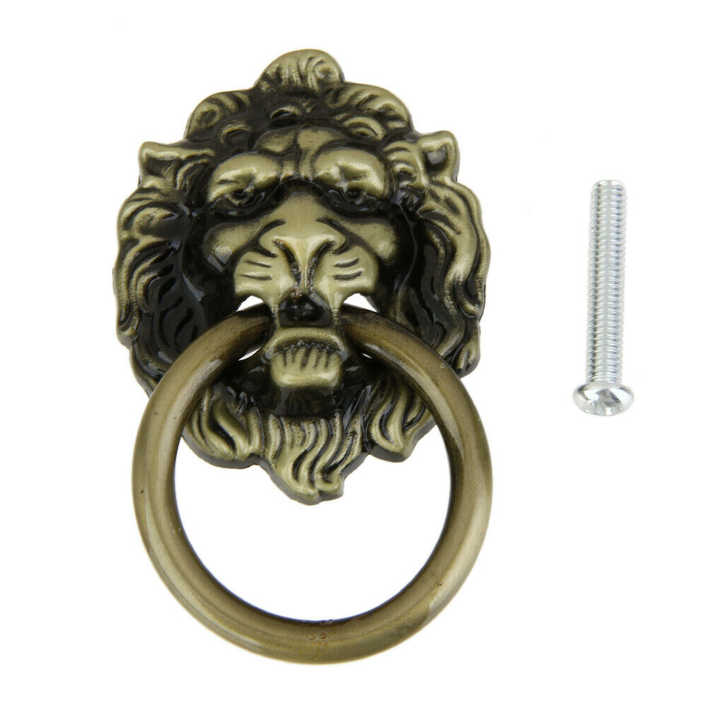 Durable Zinc Alloy Lion Head Pull Handle w/ Screws f/ Home Furniture Brass