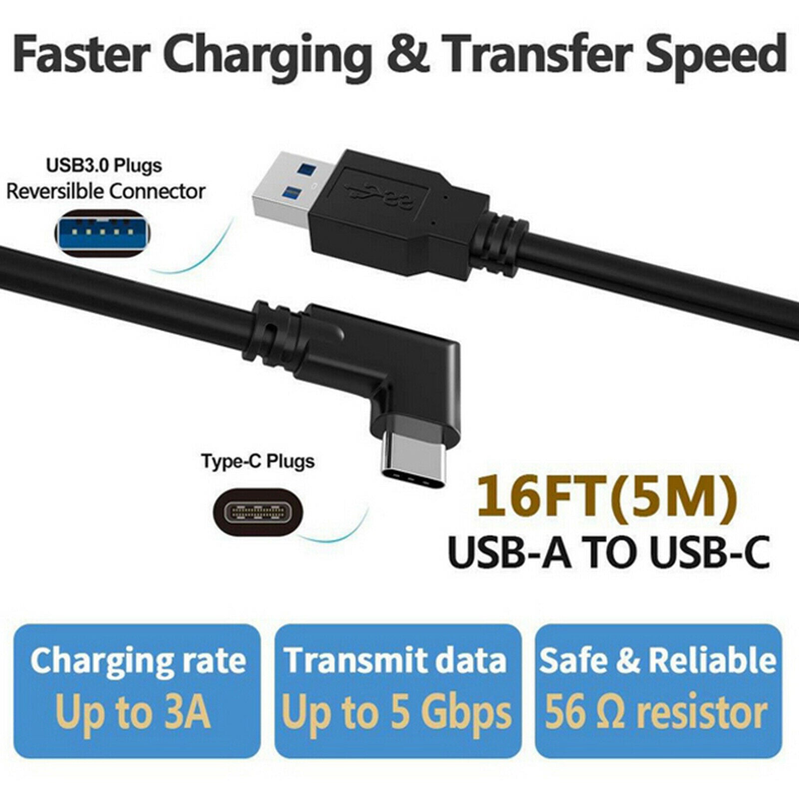 16ft USB 3.2 Type-C Cable High Speed 10Gbps Data Transfer for  Quest 2