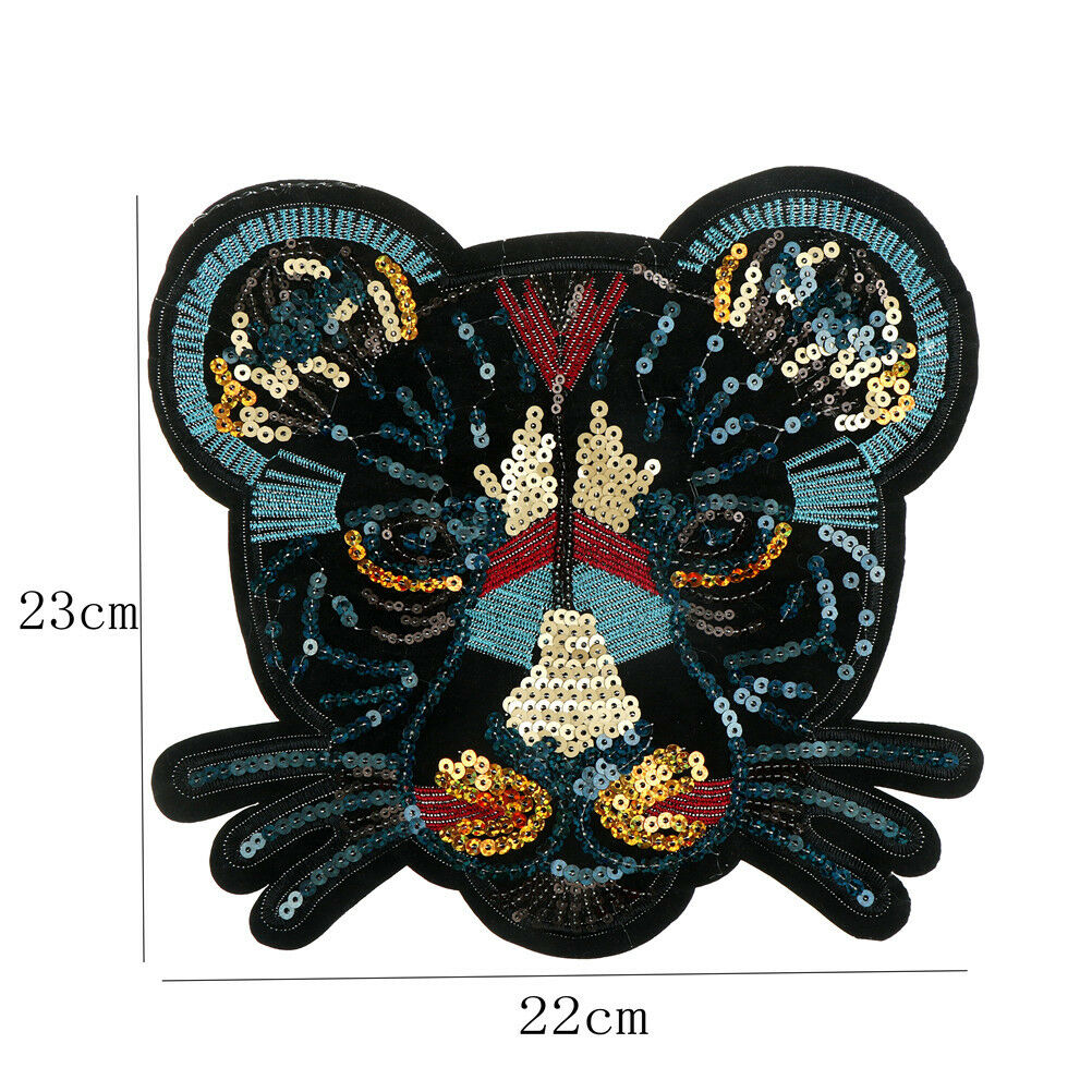 leopard head sequin embroidered fashion applique sew on patch diy cloth.l8