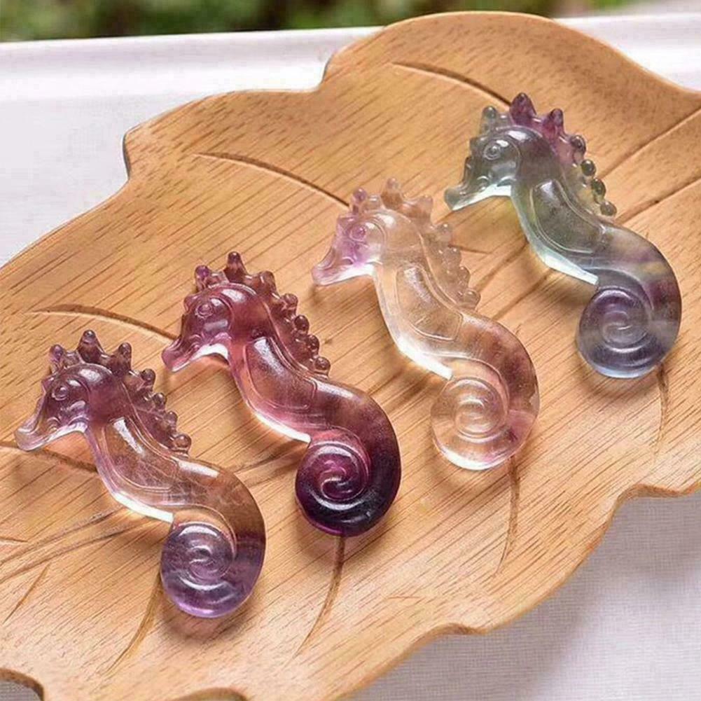 1PC Natural Quartz Crystal Fluorite Carved Seahorse Healing Hippocampus D6R2