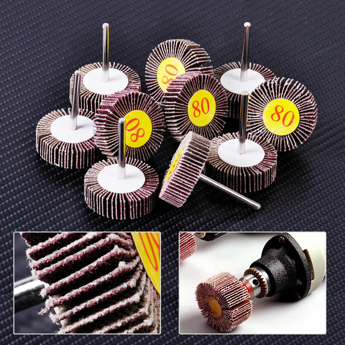 New 10x Sanding Sandpaper Flap Wheel Disc 80# Grit for Shank Rotary Tools
