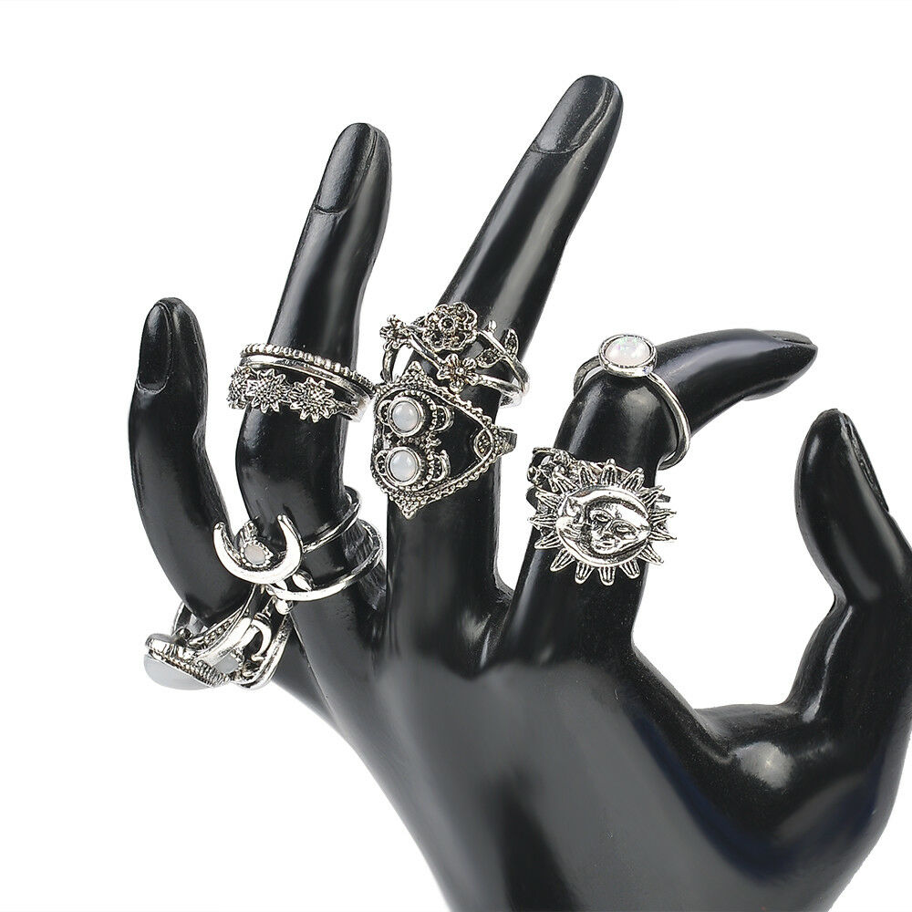 14 Pcs/set Boho Moon&Sun Knuckle Opal Rings Set Leaf Flower Midi Rings Jewelry