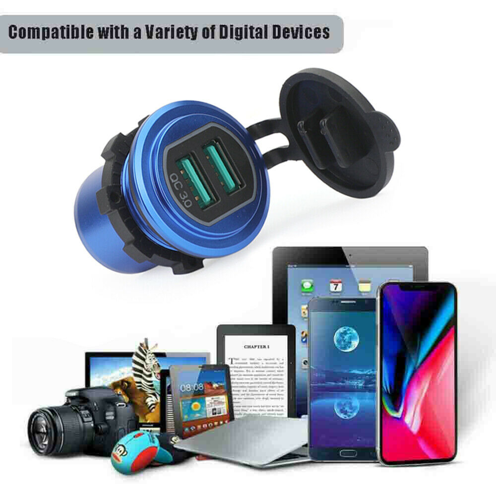 QC3.0 12V/24 Dual USB Car Truck Socket Charger LED Digital Voltmete Waterproof T